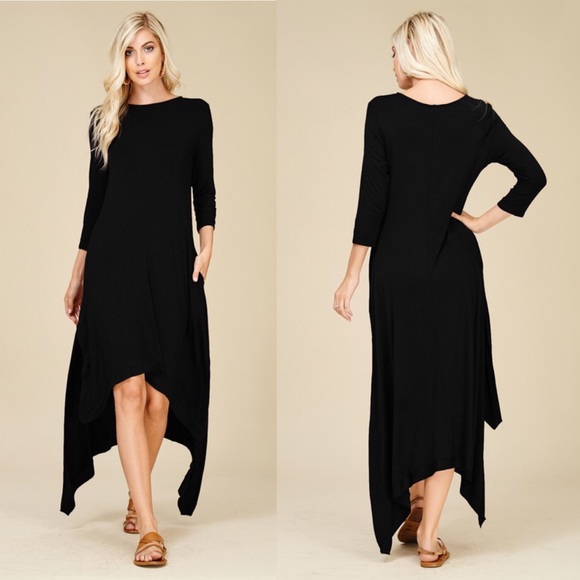 Back2Basics Dresses & Skirts - High Low Dress With 3/4 Sleeves and Side Pockets